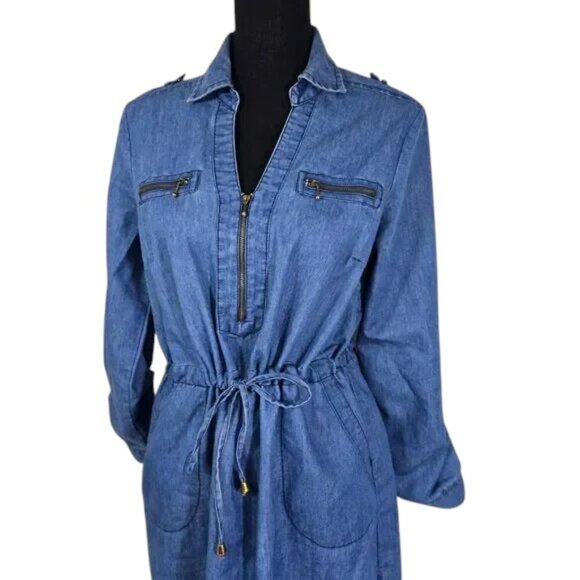 Eighty Eight Chambray Shirt Dress Women’s M Blue Denim Zip Drawstring Casual - Picture 16 of 16